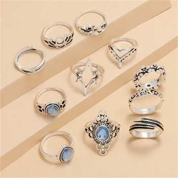 La modă Vintage Inel Sculptat Cerul Înstelat 11-bucată Combinație Inel anillos mujer anillo joyas de mujer Moda Bijuterii Cadouri