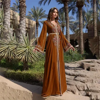 Laxsesu Velur Caftan Marocan Rochie De Bal Elegant Aplici 2022 Arabia Saudită Mâneci Lungi De Seara Formale Rochii De Zi De Naștere