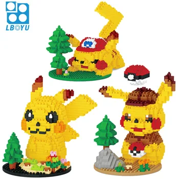 LBOYU Scena Detectiv Pikachu Mini Blocuri de Diamant Micro Caramida Pokemon Cifre Jucării Pentru Copil Ziua de nastere Cadou