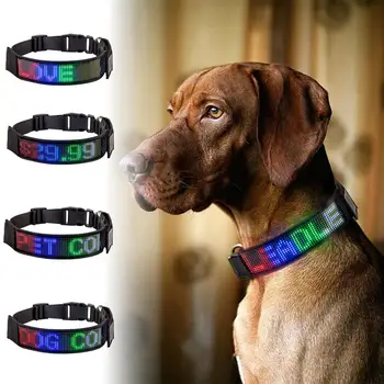 Led-uri de Câine Guler USB Reîncărcabilă cu LED-uri Impermeabil Lumini de Lângă Mine Numele Tag Aprinde Zgarda Nylon Mesaj de Defilare Semn Noapte de Siguranță