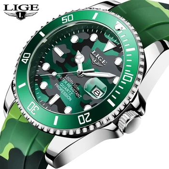 LIGE Camuflaj Ceas pentru Bărbați Silicon Sport Bărbați Ceasuri Impermeabil Luminos Data Ceas Militar Cuarț Ceas de mână Reloj Hombre