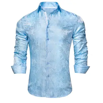 Light Blue Paisley Silk Barbati Tricou Tricouri Casual cu Maneci Lungi Pentru Barbati Jacquard de Afaceri de sex Masculin Partid Rochie de Mireasa Hi-Cravată