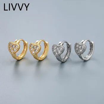 LIVVY Culoare Argintie Romantic în Formă de Inimă Zircon Incrustate Hoop Cercei Pentru Femei Simple, Elegante, Bijuterii Cadouri Partid