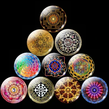 Mandala Magnet de Frigider Decor Luminos Autocolante Magnetice Budist Dharma Roata 30 MM Sticlă Geometrie Meditație Frigider Titular