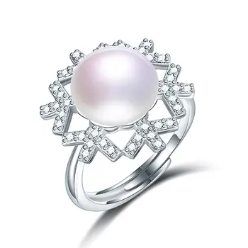 Mare fulg de nea AAAA 10-11mm natural de apă dulce pearl inel pentru femei, cadou, 925 de argint sterlină femei bijuterii inel reglabil