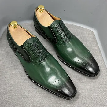 Marimea 6 La 13 Barbati Oxford Dress Pantofi din Piele Handmade Verde Dantela-Up Bocanc Clasic Petrecere de Nunta Formale Pantofi pentru Bărbați