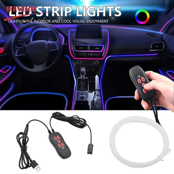 Masina a CONDUS Lumina Benzi de Fibra Optica Atmosfera Ambiantă de Iluminat de Control de Sunet RGB Neon Benzi Interioare Auto Lampi Decor cu USB