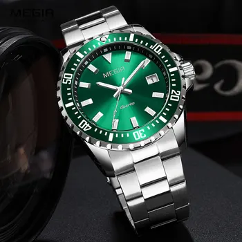 MEGIR de Afaceri Ceas pentru Bărbați Impermeabil Cuarț Ceasuri din Oțel Inoxidabil Rochie Verde Ceasuri relogio reloj часы orologi montres