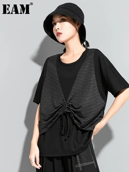 [MEM] pentru Femei Negru cu Dungi Cordon de Mare Dimensiune T-shirt Noi Gât Rotund Jumătate Maneca Mareea Moda Primavara-Vara 2023 1U776