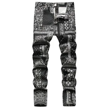 Mens Designer de Imprimare 3D Blugi Barbati din Bumbac Elastic Slim Fit Blugi de Înaltă Calitate de Moda Hip Hop Direct Supradimensionat Pantaloni Denim