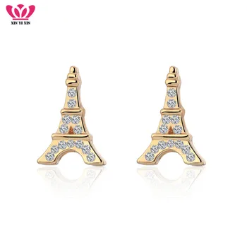 Mici Turnul Eiffel Cercei Stud pentru Femei en-Gros Preț Mic CZ de Aur de Argint de Culoare Cercel Pentru Fata Romantica Bijuterii de Nunta