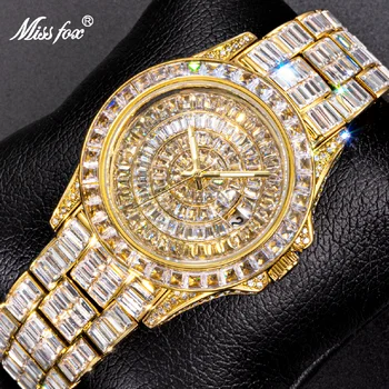 MISSFOX Complet Piața Diamant Omul Ceas de Gheață Afară Luminos Ceasuri Barbati Cuarț Mare Diamant Rotund Ceas de mână Hiphop Dropship