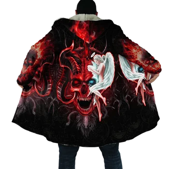 Moda de iarna Barbati mantie Satanice Craniu Înger Și Demon de Imprimare 3D Lână Groasă cu Glugă Haina Unisex Casual Cald Cape haina DP19