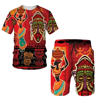 Moda din Africa de Îmbrăcăminte 2 Bucata Set pentru Bărbați Costum de Vară tricou + pantaloni Scurti Barbati Streetwear Tinuta de Jogging Set de Trening