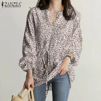 Moda Femei Tricouri Imprimate ZANZEA 2022 Toamna Elegante, Vintage Bluze V Gât Dantelă Topuri cu Maneci Lungi Petrecere Boemă Blusas