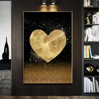 Moda Folie de Aur Dragoste Inima Poster și Printuri Panza Pictura pe Perete de Artă Încă de viață de Aur Pentru Acasă Decorare Camera