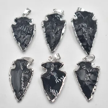 Moda negru Obsidian pietre Arrowhead Dur de Vindecare Punct de Piatra Naturala pilon Pandantive pentru Farmecul Colier accesorii 6pcs
