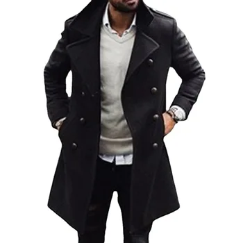 Moda pentru Bărbați de Lână Haina de Iarnă pe două rânduri Tinerii Negri de Lână Haina de sex Masculin cu Maneci Lungi Rever Palton Cardigan Uza Topuri