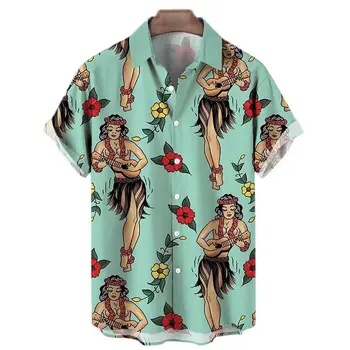 Moda Retro Arta 3d Print Digital Tipar Men ' s Cămașă Vintage Bărbat cu Cămașă Hawaiană Strada Maneca Scurta Top Vrac Shirt Pentru Bărbați