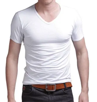 Moda Vara Barbati din Bumbac tricou casual cu maneci scurte V-neck T-shirt Alb-Negru Plus Marimea M-XL V Gât Topuri Tricou Slim Fit