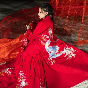 Modern Hanfu Femeie Chineză Tradițională Rochie Kimono-Uri Mujer Dinastiei Tang Stil Hanbok Cosplay Retro Prințesă Zână Negru Costum Roșu