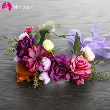 MOLANS Mireasa Petrecerea de Nunta Floare Frizură Banda Femei Floral Violet Coroana Benzi Cununa de Arcuri de Par Accesorii