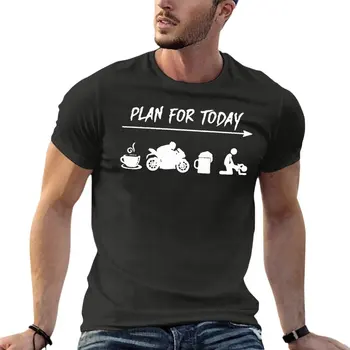Motociclist Plan Pentru ziua de Azi Cafea cu Bicicleta Bere Amuzant Oversize T-Shirt Pentru Bărbați Îmbrăcăminte din Bumbac 100% Streetwear Dimensiuni Mari Topuri Tee