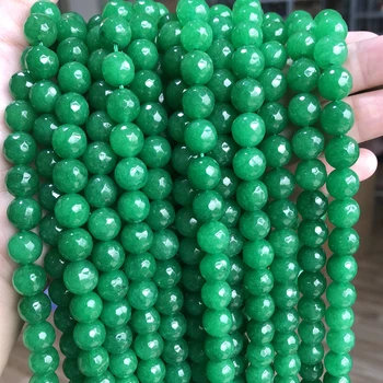 Naturale Facted de culoare Verde Închis Calcedonie, jad-ul Margele Piatra pentru Luare de Bijuterii Diy Accesorii Brățară 15