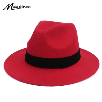 Negru Jazz Pălării Pentru Femei Vintage Margine Largă Fedora Pălărie Floppy Cloche Bărbați Pălărie De Gangster Chapeu Casual Solid Roz Roșu Oase 2018