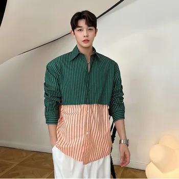 Net Celebrity Show De Moda Camasa Barbati Îmbinare Stripe Loose Casual Vintage Maneca Lunga Camasa De Sex Masculin Etapa De Îmbrăcăminte Coreeană Stil Camasa
