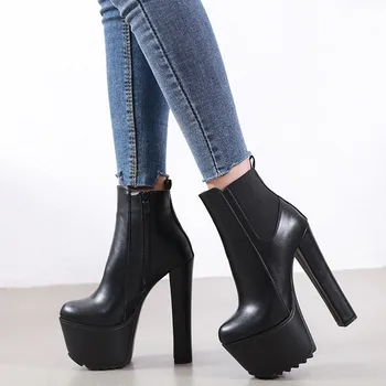 New Sosire 16cm cu Toc pentru Femei Cizme de Iarna Femei Chelsea Glezna Cizme Platforma Țeavă de Saboți de Tocuri de Pantofi pentru Femei Elegante 34-40