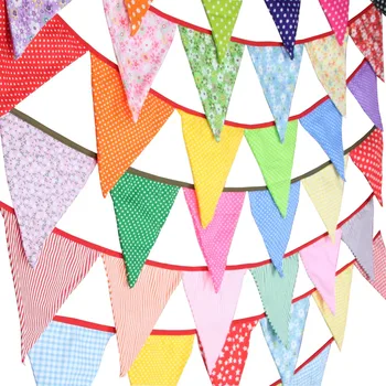 Noi 12 Steaguri - 3.2 M Tesatura de Bumbac Bannere bomboane de culoare Bunting Decor pentru copii camping bunting foto ziua de naștere garland