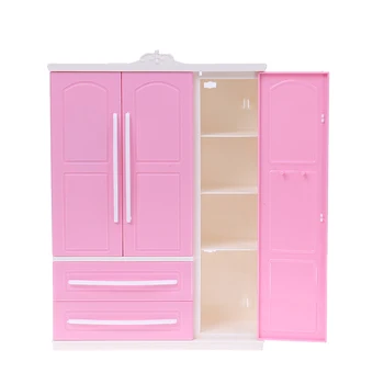Noi 1buc Trei uși Roz Garderoba Moderna pentru Barbie Mobilier de Haine cu Accesorii Dressing Oglinda Fete Jucărie