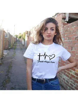 Noi Credința, Speranța Scrisori de Dragoste de Imprimare de Vara T-Shirt pentru femeie O-Gât Creștin tricouri Topuri Femeile Teuri Îmbrăcăminte Camisetas Mujer