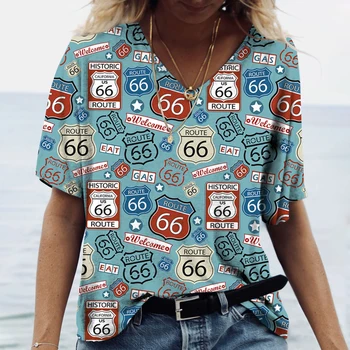Noi Doamnelor T-Shirt Îmbrăcăminte de Vară Route 66 Grafica 3d T-Shirt pentru Femei Maneci Scurte Topuri Fete Tricouri Casual Supradimensionate Îmbrăcăminte