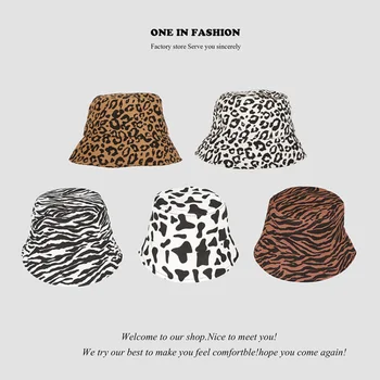 Noi Găleată Pălărie Retro Zebra Print Pescar Pălărie, Pălării pentru Femei Leopard de Imprimare față-verso Imprimare Bazinul Capac Moda Pălărie de Soare