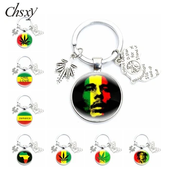Noi Jamaica Cântărețului Bob Marley Hip Hop Breloc Reggae Muzica Melodie O Iubesc Harajuku Cupolă De Sticlă Cheie Inel Bijuterii Fanii Suveniruri