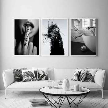 Nordic Moda Sexy Femeie De Artă Panza Pictura Postere Si Printuri Alb Negru Scrisoare Uimitoare Imagini De Perete Pentru Living Decorul Camerei