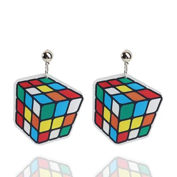 Nou Joc Amuzant De Colorat Magic Cube Picătură Cercei Pentru Femeile Fata Geometrică Pătrat Viteza Cub Acrilic Legăna Cercei Punk Se Răcească Bijuterii