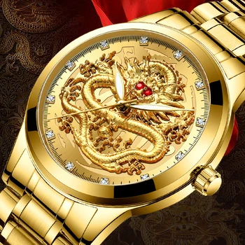 Noul Aur Mens Ceasuri De Top De Lux, Marca Dragon Chinezesc Uit De Afaceri Plin De Oțel Cuarț Ceas Masculin Relogio Masculino