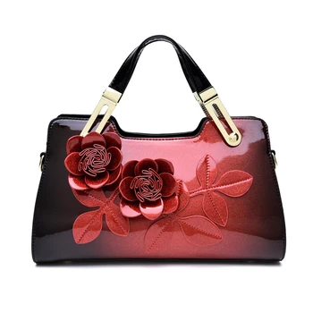 Nouă tendință de moda de top mâner sac de piele de brevet pentru femei geanta messenger flori decor de umăr din piele geantă de mână de brand celebru
