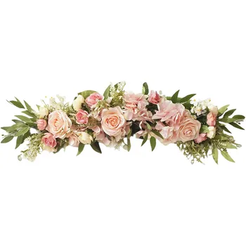 Nunta Arcada Flori de Trandafir Roz Decorative Florale Swags Verdeață Arbor Aranjament Floral sau Pur Draperii Scaun Nunta Ceremonie