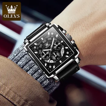 OLEVS Bărbați Ceasuri Quartz, Cronograf rezistent la apa Sport Watch de Brand de Lux din Piele Trupa Calendar Ceas de Mână Pentru bărbați Cadran Negru