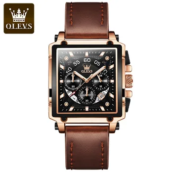 OLEVS Ceas Original pentru Barbati Brand de Top de Lux Gol Pătrat Ceasuri Sport de Moda Curea din Piele Impermeabil Cuarț Ceas de mână