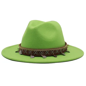 Palarie Fedora Femei Bărbați la Modă Biserica Sombrero Mujer Domn Derby-ul Vintage verde alb Doamnelor Margine Largă Panama Pălării Vintage