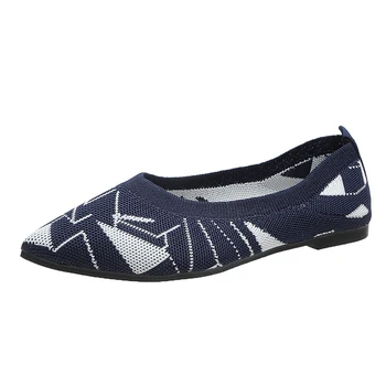 Pantofi Plat pentru femei 2021New de Moda Casual, Confortabil de Mers pe jos de Mari Dimensiuni a Subliniat Toe Lumina Elastice Tricotate Suprafață Pantofi pentru Femei