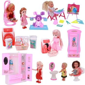 Papusa Accesorii Mobilier Echipamente De Joacă Mini-Dulap Agățat Coș Mașină De Spălat Pentru Barbie& Kelly Papusa Cadou Pentru Copii Jucarie