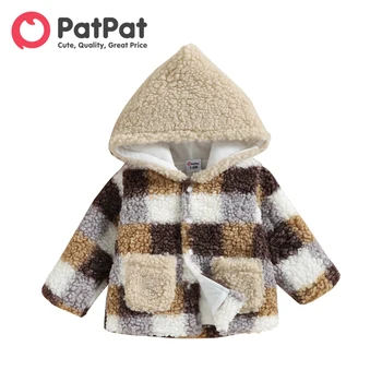 PatPat Jachete Copii Haine Băiat Nou-Născuți Haine Model Carouri Termică Fuzzy Hanorac cu maneci Lungi Pulovere de Iarnă