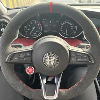 Pentru Alfa Romeo giulia/stelvio Alcantara piele intoarsa interior modificarea personalizat privat mână cusute capac volan