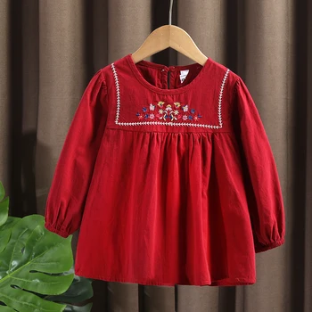 Pentru Copii Bluze pentru Fete Școală Tricouri Copii mici Haine cu Maneci Lungi Haine de Bumbac EmbroideryTops 1 2 4 5 6 7 8 9 Ani